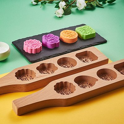 Flower & Flat Round & Square Wooden Press Mooncake Molds BAKE-SZ0001-04-1