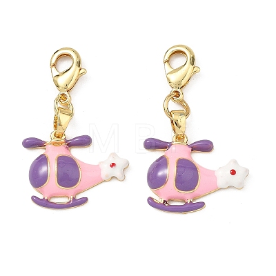 Helicopter Brass Enamel Pendant Decorations KK-B198-04G-1