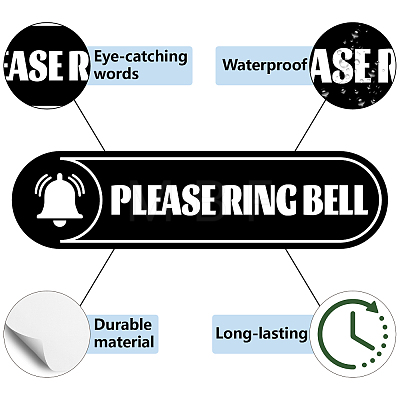 Mini PVC Coated Self Adhesive PLEASE RING BELL Warning Stickers STIC-WH0018-002-1