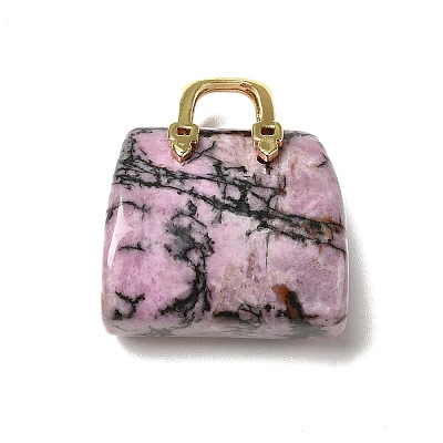 Natural Rhodonite Brass Pendants KK-E274-01G-21-1