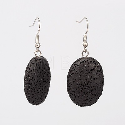 Dyed Oval Synthetic Lava Rock Gemstone Dangle Earrings EJEW-JE01689-1