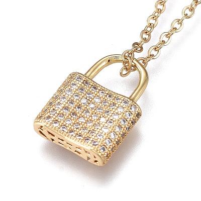 Brass Micro Pave Clear Cubic Zirconia Pendant Necklaces NJEW-R256-07-1