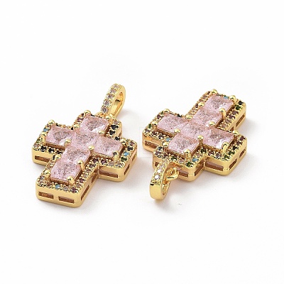 Brass Micro Pave Clear Cubic Zirconia Pendants ZIRC-F135-24G-02A-1