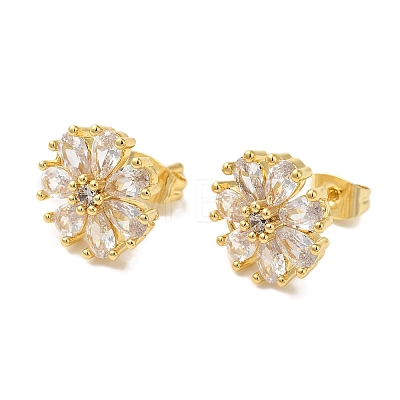 Flower Clear Cubic Zirconia Studs Earrings EJEW-K289-08G-1