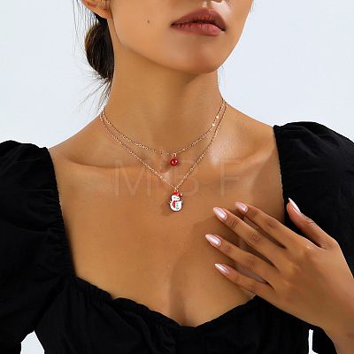 Christmas Iron & Alloy & Resin Bell Pendant Double Layer Necklaces FS-WGA1E78-01-1