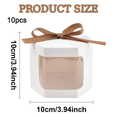 10Pcs Hexagon Kraft Paper Cake Boxes with Visual Window and Ribbon CON-YW0001-88A-1