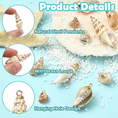 10Pcs 5 Styles Electroplated Natural Mixed Shell Pendants BSHE-YW0001-22-1