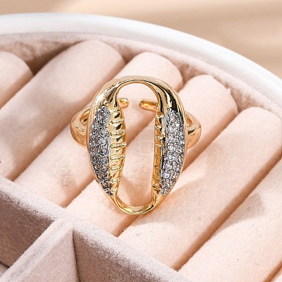 Brass Micro Pave Clear Cubic Zirconia Cuff Finger Rings for Women RJEW-C116-06G-1