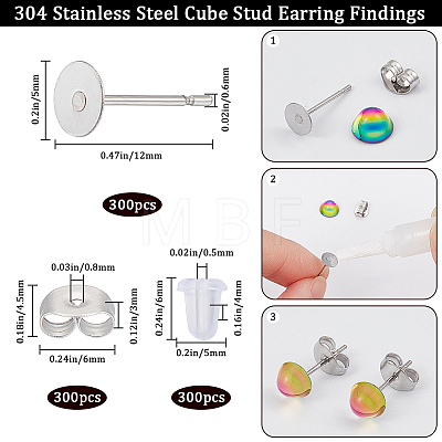 300Pcs 304 Stainless Steel Flat Round Blank Peg Earring Post STAS-SC0007-33B-1