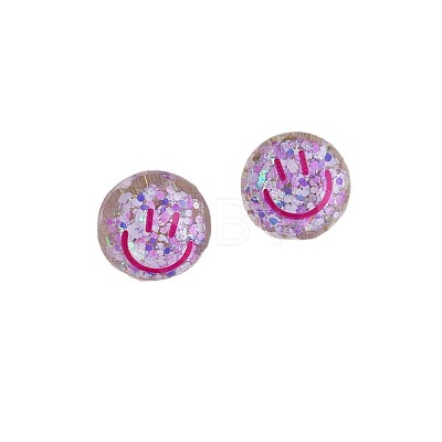 Transparent Acrylic Smiling Face Stud Earrings with Sequins FS-WG0A61D-04-1