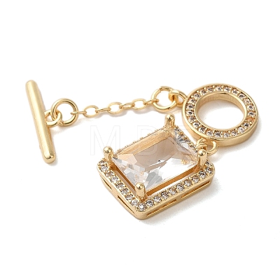 Brass Micro Pave Clear Cubic Zirconia Toggle Clasps KK-N254-87G-1