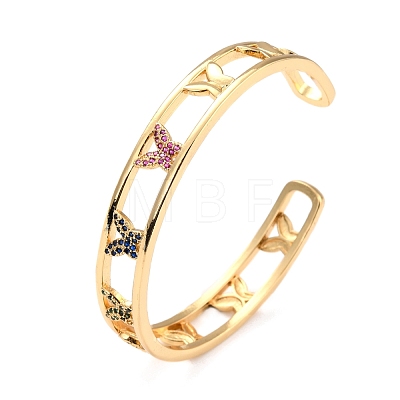 Colorful Cubic Zirconia Butterfly Hollow Out Cuff Bangle BJEW-I298-25G-1