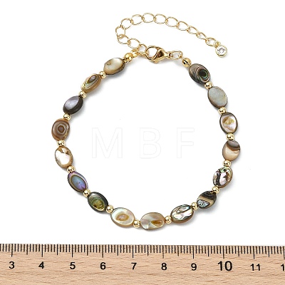 Natural Paua Shell & Brass Beaded Bracelets for Women BJEW-JB13708-1