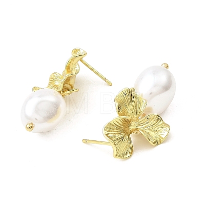 Flower Brass Stud Earrings EJEW-L270-011G-1