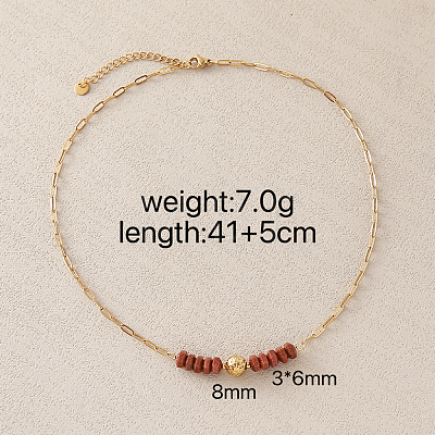 Synthetic Goldstone Hexagon Heishi Beads & 304 Stainless Steel Paperclip Chain Necklace & Bracelets for Women SG1071-3-1