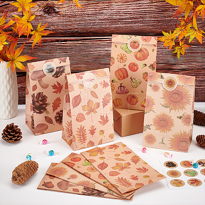 12Pcs 4 Styles Thanksgiving Day Rectangle Kraft Paper Candy Storage Pouches Gift Shopping Bags CARB-WH0019-01-1