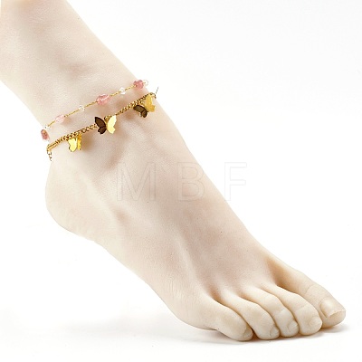 Natural Strawberry Quartz Beads Anklets Set for Girl Women AJEW-AN00450-03-1