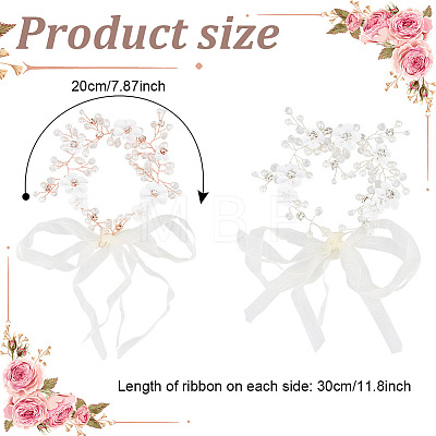 GOMAKERER 2Pcs 2 Colors Wedding Bridal Flower ABS Plastic Imitation Pearl Headband OHAR-GO0001-09-1