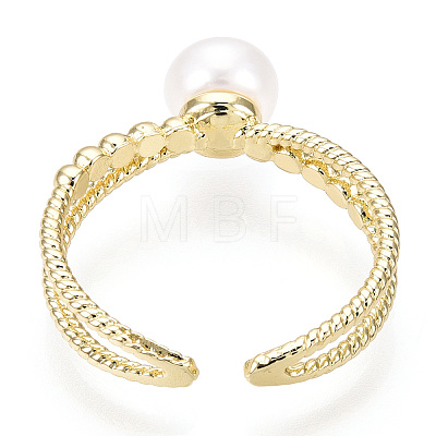 Natural Pearl Double Lines Brass Open Cuff Finger Rings PEAR-N022-C08-1