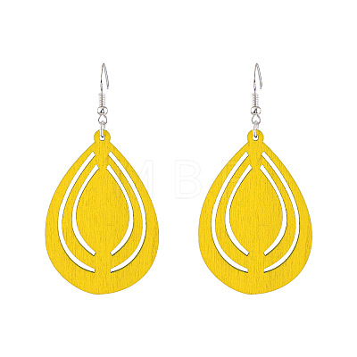 Hollow Out Teardrop Wood Dangle Earrings FS-WG5AC87-01-1