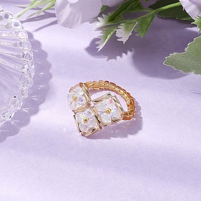 Heart Glass Seed Beads Stretch Rings for Women RJEW-MZ00028-02-1