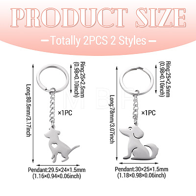 2Pcs 2 Styles 201 Stainless Steel Keychains KEYC-TAD0001-15A-1