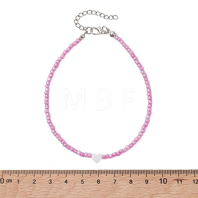 12Pcs 12 Colors Summer Beach Natural Shell Heart with Glass Beaded Anklets AJEW-AN00779-1