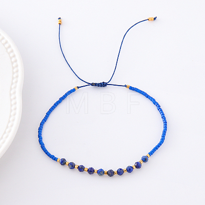 2mm Faceted Natural Blue Spot Jasper Beaded Braided Adjustable Bracelets for Women PF2854-8-1