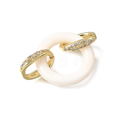 Natural White Shell and Brass Micro Pave Clear Cubic Zirconia 3 Ring Linking Rings KK-C262-05E-G-1