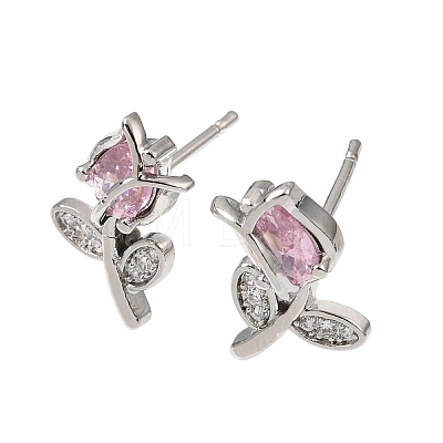 Brass Micro Pave Cubic Zirconia Stud Earrings KK-CBA8324-19P-02-1