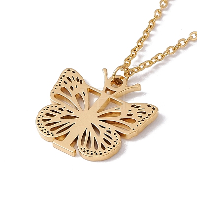 Initial Letter with Butterfly Pendant Necklace NJEW-C026-01G-T-1