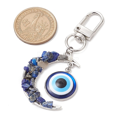 Alloy Moon & Natural Lapis Lazuli Chip Beads & Resin Evil Eye Pendant Decorations HJEW-JM02342-01-1