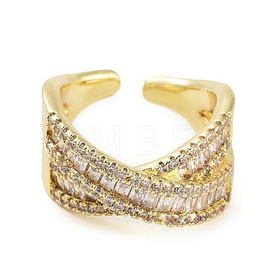 Rack Plating Brass Micro Pave Cubic Zirconia Open Cuff Rings RJEW-C080-09G-1