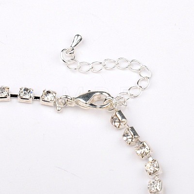Silver Color Plated Brass Rhinestone Cup Chain Ankle AJEW-AN00026-1