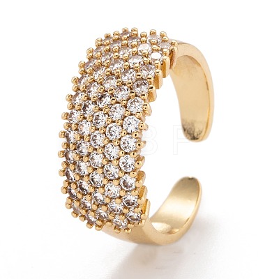 Brass Micro Pave Clear Cubic Zirconia Cuff Rings RJEW-I077-26G-1