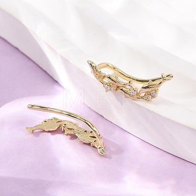 Brass Pave Cubic Zirconia Stud Crawler Earrings KK-CBAA351-20G-01-1