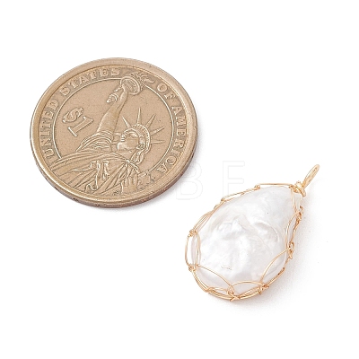 Natural Baroque Pearl Keshi Pearl Copper Wire Wrapped Pendants PALLOY-JF04725-1