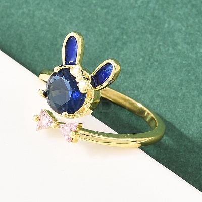 Bunny & Bowknot Brass Micro Pave Cubic Zirconia Cuff Rings for Women RJEW-A088-10G-03-1