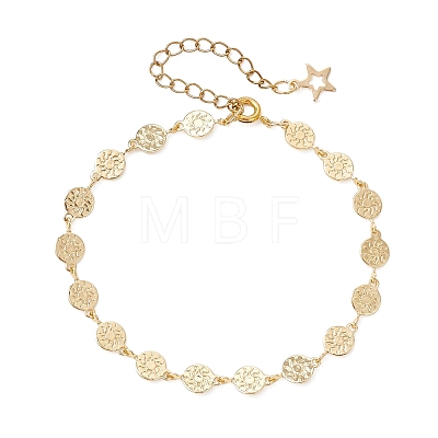 Brass Flat Round with Sun Pattern Link Bracelets BJEW-JB13480-1