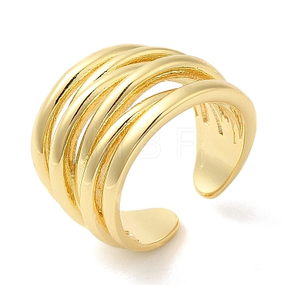 Rack Plating Brass Multi Line Open Cuff Ring for Women RJEW-A016-04G-1