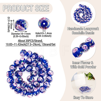 1 Strand Handmade Lampwork Inner Flower Rondelle Beads Strands LAMP-TA0002-72D-1