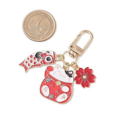 Fortune Cat Fish Flower Alloy Enamel Pendant Decorations HJEW-JM02873-01-1