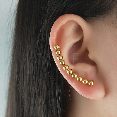 304 Stainless Steel Curved Bar Stud Earrings with Ear Cuff EJEW-Q789-13G-01-1