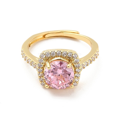 Pink Cubic Zirconia Rectangle Adjustable Ring RJEW-E064-01G-01-1