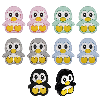 10Pcs 5 Colors Penguin Food Grade Eco-Friendly Silicone Beads SIL-GO0001-13-1