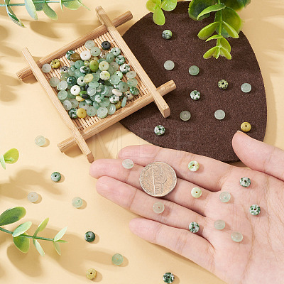 180Pcs 4 Styles Natural Serpentine Jade & Green Aventurin & Green Spot Jasper Beads G-TA0003-08B-1