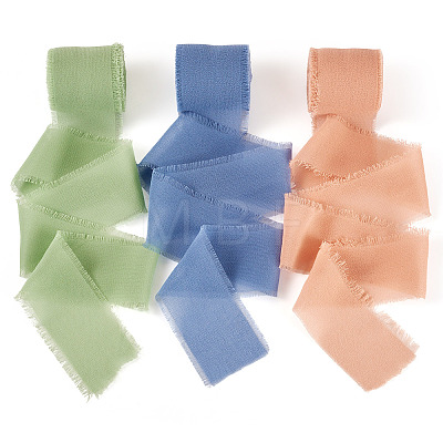 3 Rolls Polyester Raw Edges Ribbons SRIB-TAC0002-26D-1