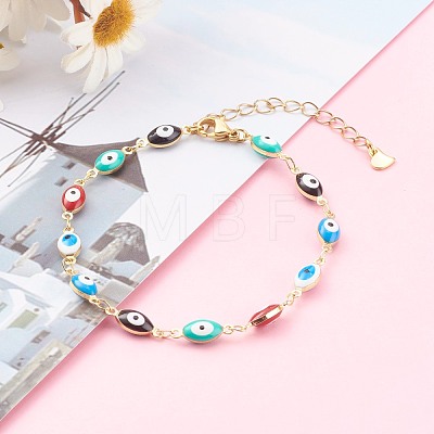 Brass Enamel Evil Eye Link Chain Bracelets & Necklaces Jewelry Sets SJEW-JS01185-1