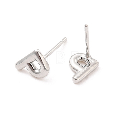 Brass Hollow Out Initial Letter Stud Earrings for Women EJEW-A044-01P-P-1