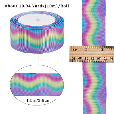 10M Gradient Color Polyester Grosgrain Ribbon OCOR-WH0078-74A-1